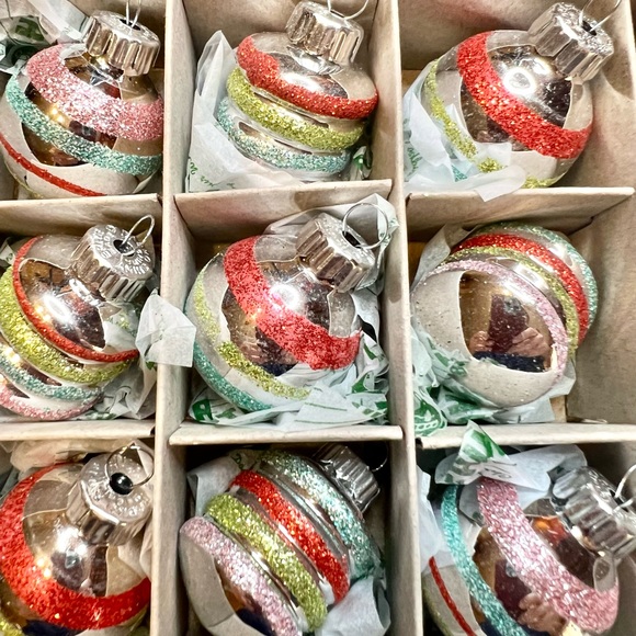 20 Radko Festive Fete Glass Ball & Beehive Ornaments Glitter Stripes Pink Red - Picture 8 of 9